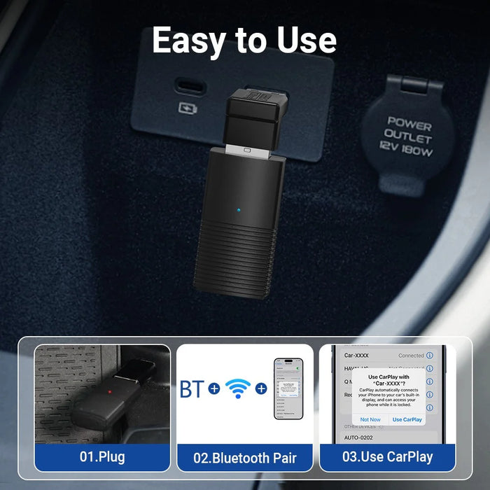 Mini Car Wireless Carplay Adapter Wired to Wireless Carplay Dongle for iPhone - 7