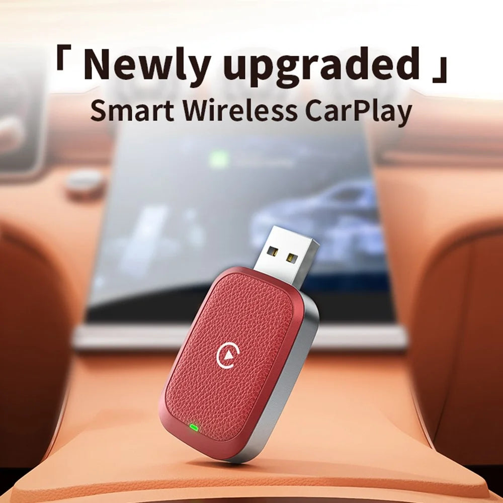 Wired to Wireless Carplay Adapter for iPhone Fast Connect Leather Coated Wireless Carplay Dongle - 2