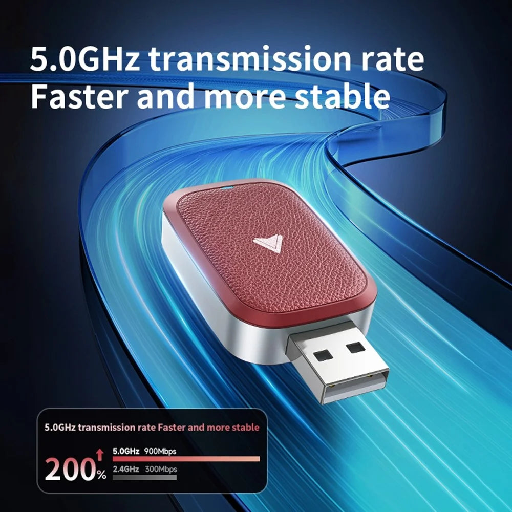 Car Android Auto Wireless Dongle Leather Coated Wired to Wireless Adapter for Android 11+ - Red - 3