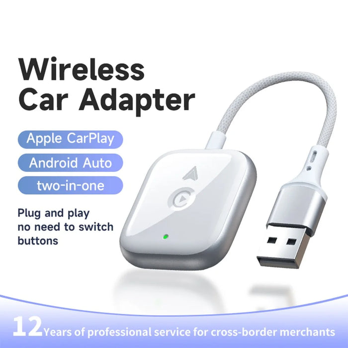 2 in 1 Carplay / Android Auto Wired to Wireless Adapter Bluetooth+Wifi Connection Converter - White - 2