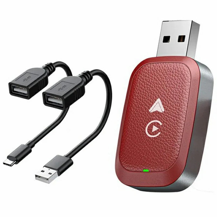 2-in-1 Android Auto and Carplay Adapter Wired to Wireless USB Smart Dongle - Red - 1