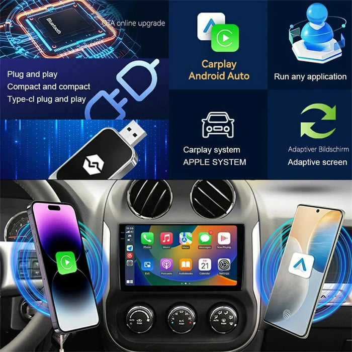 Q1BZ 2-in-1 Carplay Android Auto Dongle Box Wired to Wireless Plug and Play USB Adapter - 6