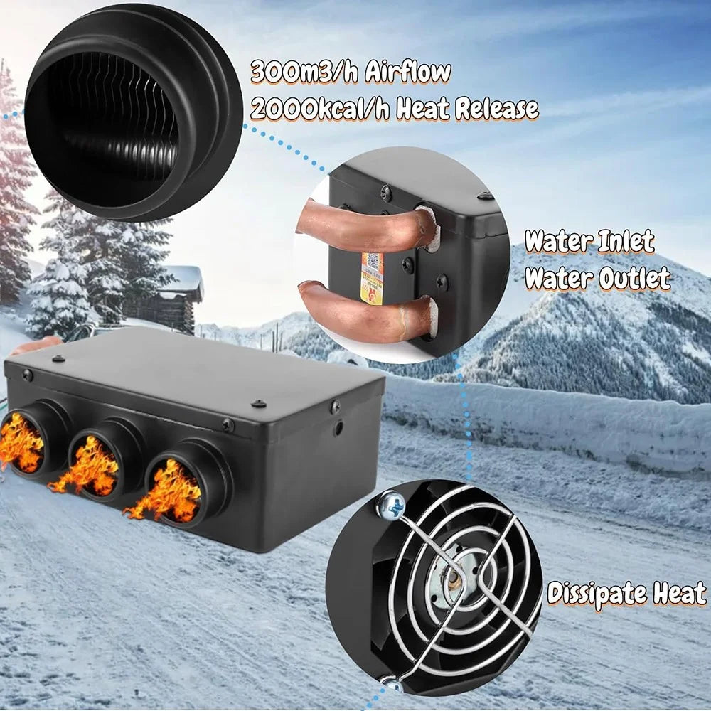 Three Hole Car Water Heater Window Defrosting Defogging Vehicle Interior Heater - 12V - 5