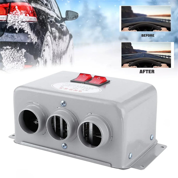 Three Hole Car Water Heater Window Defrosting Defogging Vehicle Heating Fan - 12V - 4
