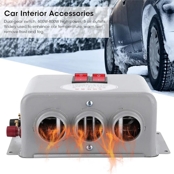 Three Hole Car Water Heater Window Defrosting Defogging Vehicle Heating Fan - 12V - 6
