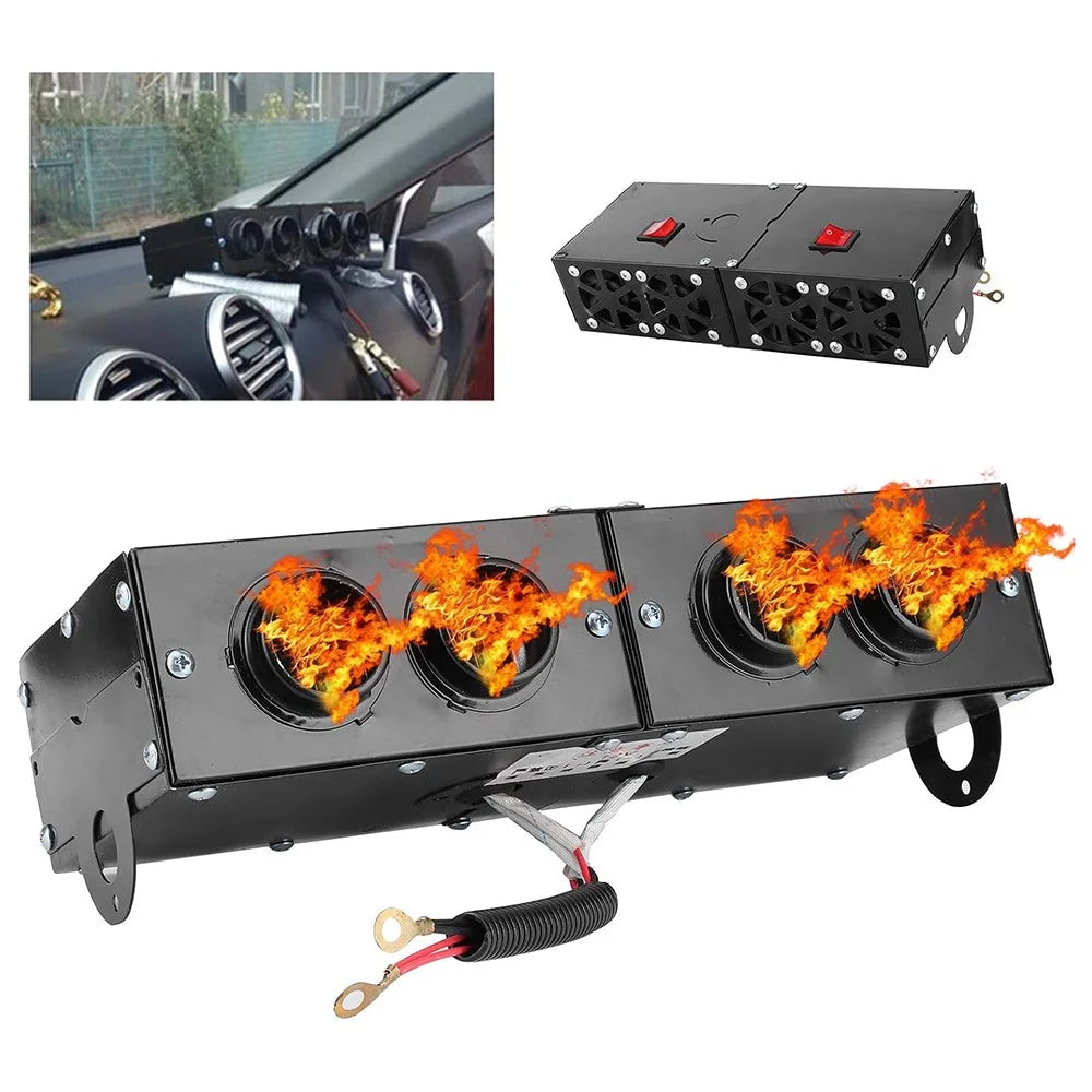 Four Hole Metal Car Interior Heater Window Defrosting Defogging Vehicle Heating Fan - 12V - 2