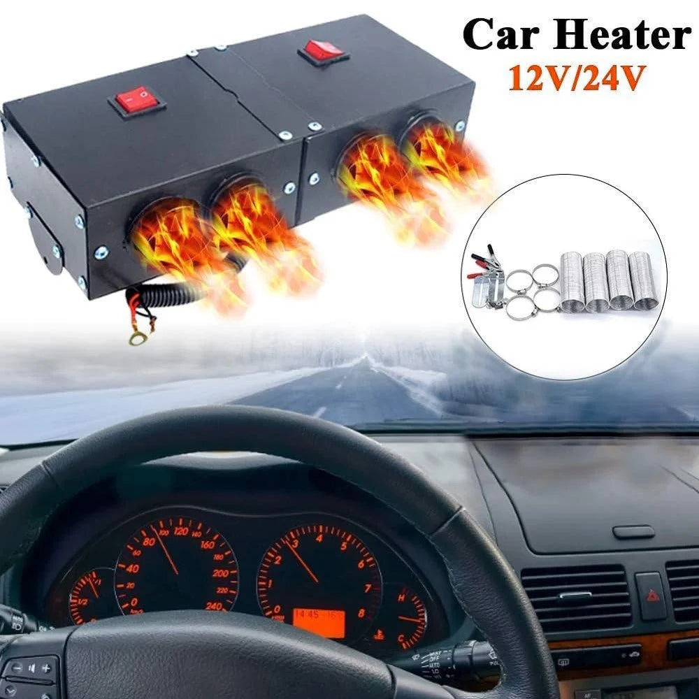 Four Hole Metal Car Interior Heater Window Defrosting Defogging Vehicle Heating Fan - 12V - 3