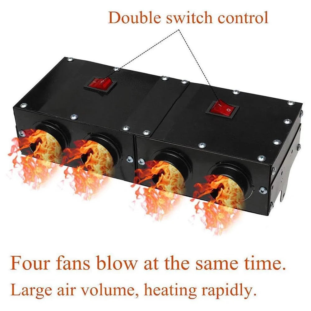 Four Hole Metal Car Interior Heater Window Defrosting Defogging Vehicle Heating Fan - 12V - 6