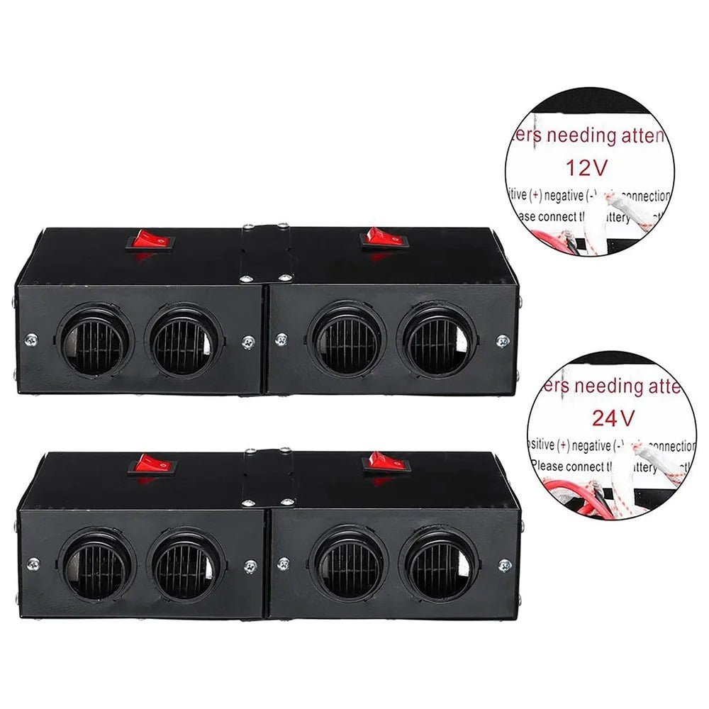 Four Hole Metal Car Interior Heater Window Defrosting Defogging Vehicle Heating Fan - 12V - 7