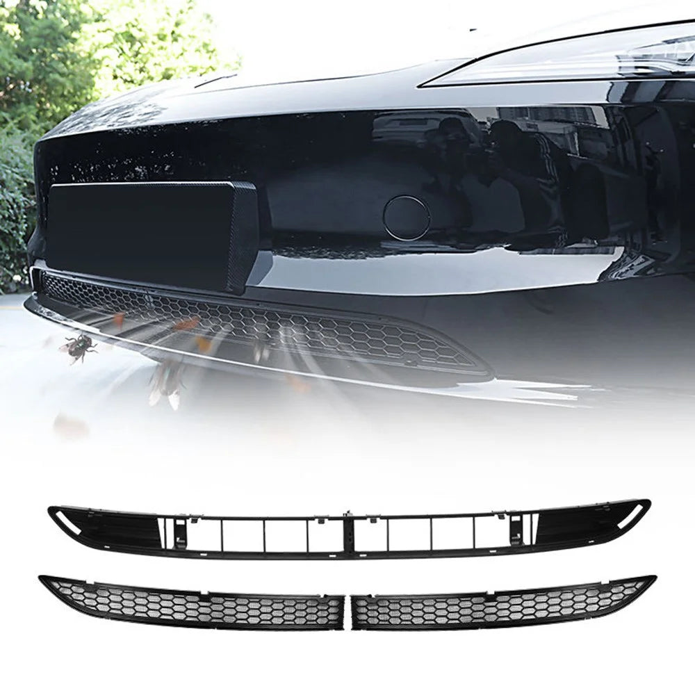 For Tesla Model 3 Car Front Bumper Grille Quick Release Button Design Insect Prevention Net - 2
