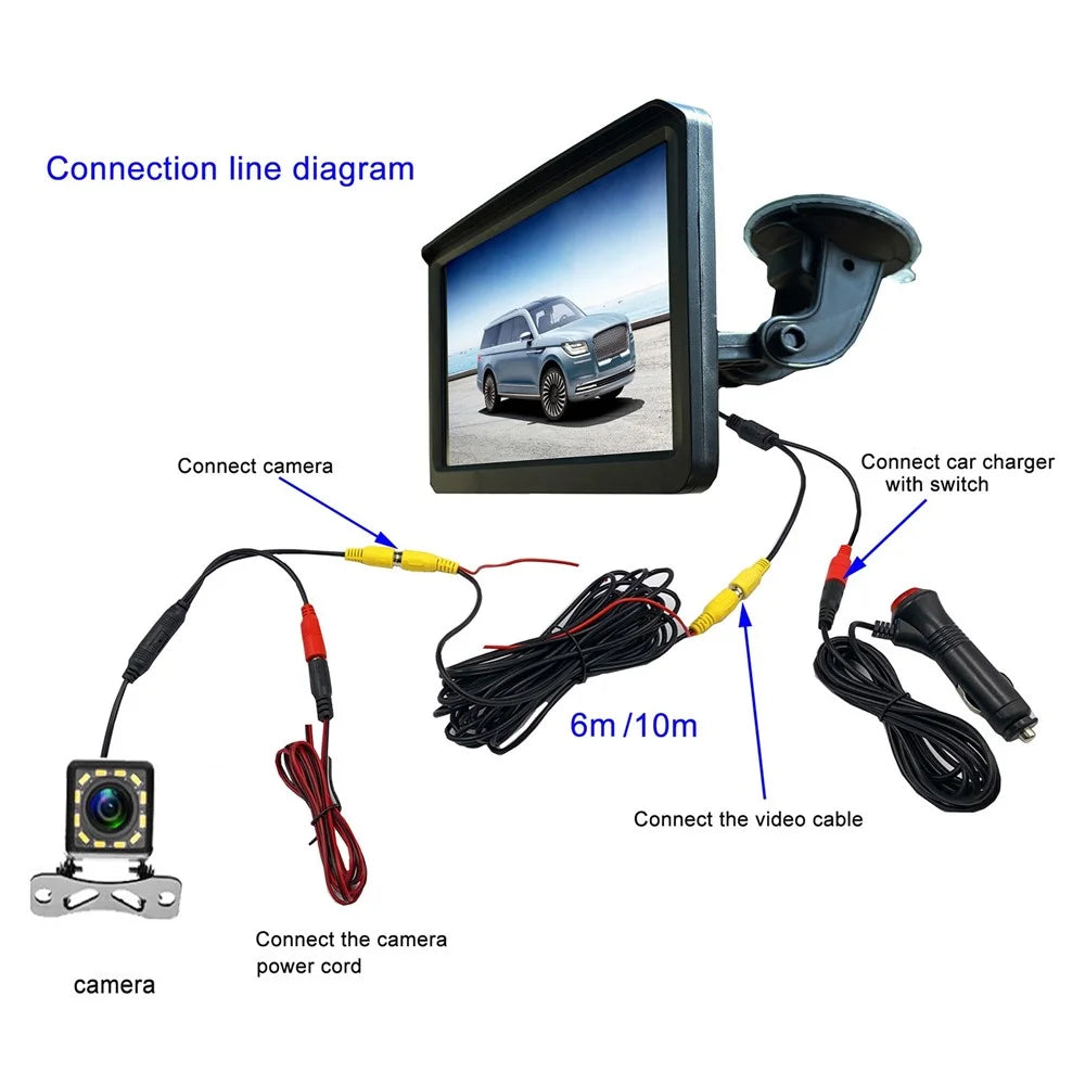 RH-702E 12V 24V 12-LED Rear View Reverse Camera + 7'' Screen Car Reversing Parking Monitor Set - 5