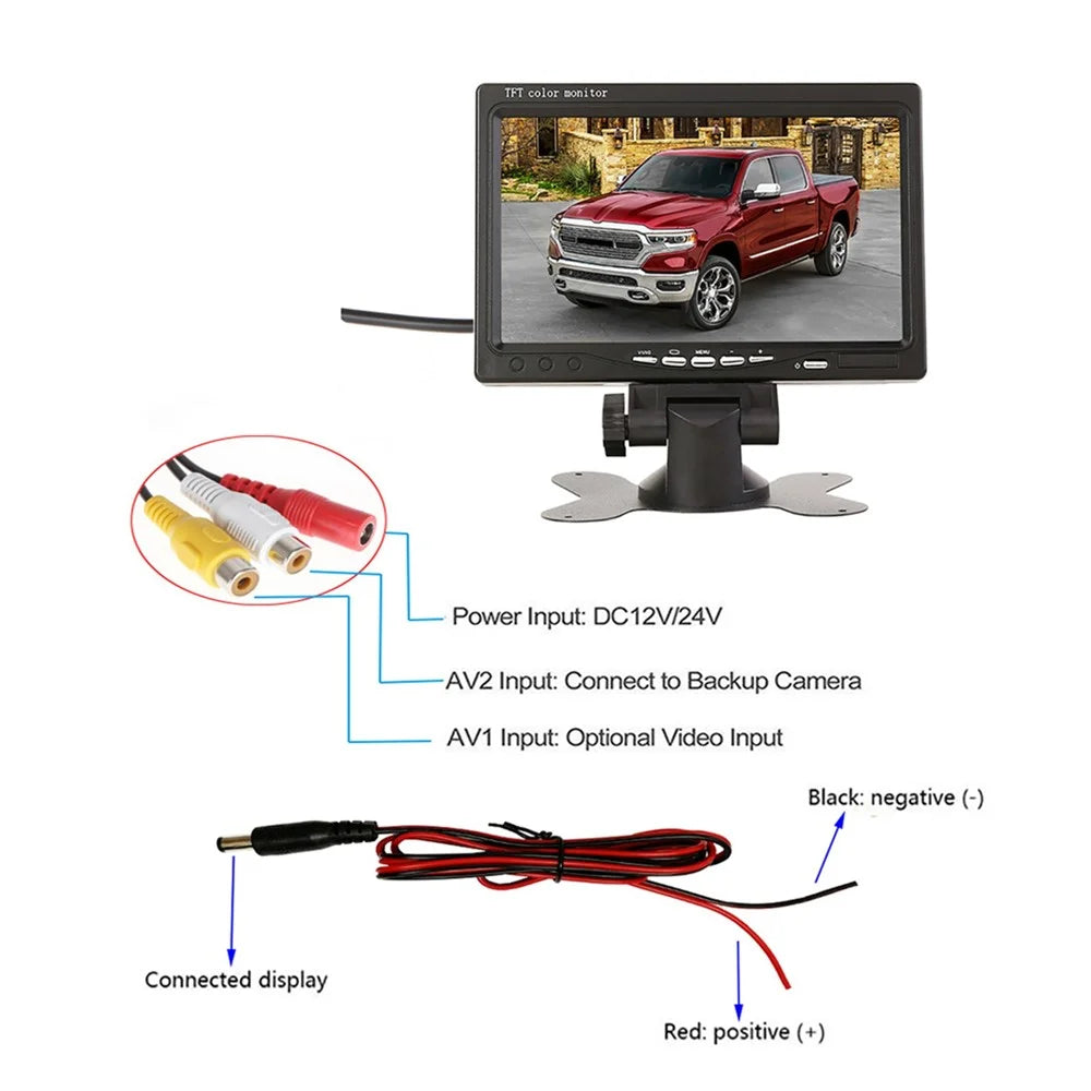 RH-701B 7" LCD Video Display Screen Monitor Rear View Backup Car 4-LED Camera Parking and Reverse System Kit - 6