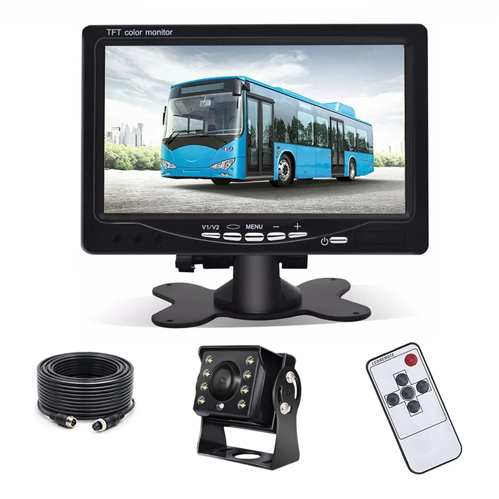 RH-701D 7" LCD Video Display Screen Monitor Rear View Backup Car 8-LED Camera Parking and Reverse System Kit with 20cm Video Cable - 1