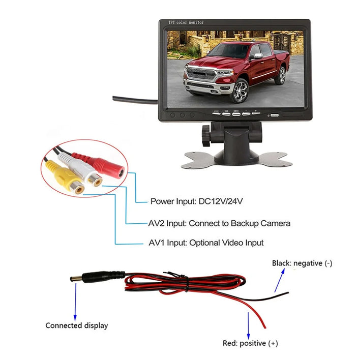 RH-701D 7" LCD Video Display Screen Monitor Rear View Backup Car 8-LED Camera Parking and Reverse System Kit with 20cm Video Cable - 5