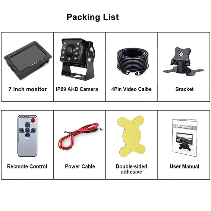 RH-701D 7" LCD Video Display Screen Monitor Rear View Backup Car 8-LED Camera Parking and Reverse System Kit with 20cm Video Cable - 7