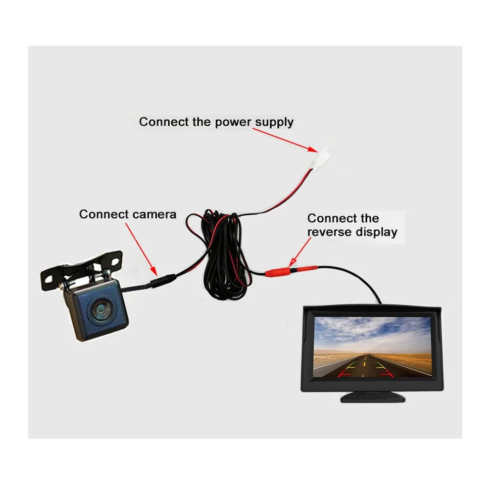 RH-512 5'' LCD Display Monitor Car Parking Reverse Waterproof AHD Square Rear Camera with Video Line - 2
