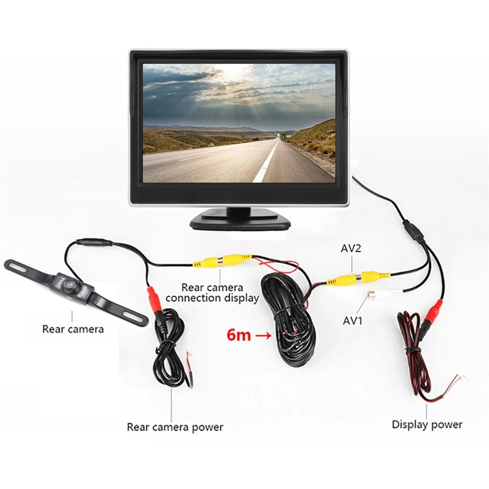 RH-511 Rear View Backup Car Camera Waterproof 5" LCD Video Display Screen Monitor Parking and Reverse Assist Safety System Kit for Vehicles - 7