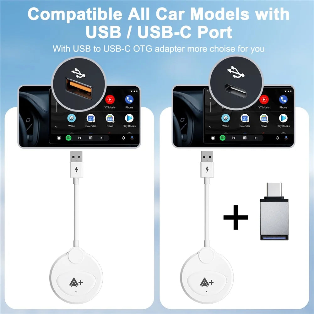 020-6++ Android Auto Wireless Adapter Instant Connection Wired to Wireless USB Dongle - White - 5