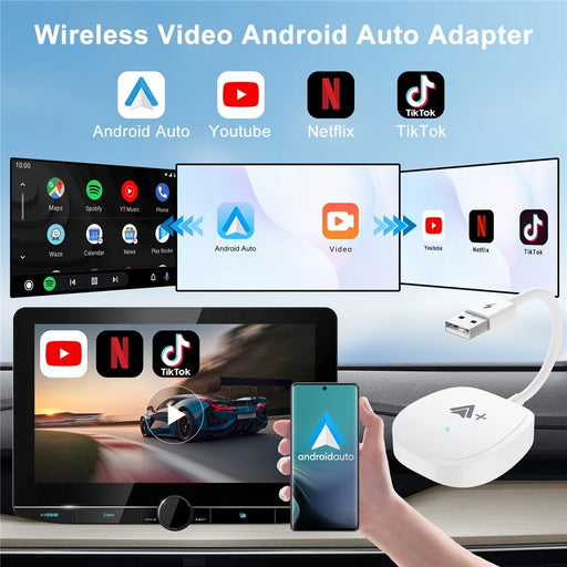 020-7++ Wireless Android Auto Adapter Video Streaming Wired to Wireless USB Dongle - White - 2