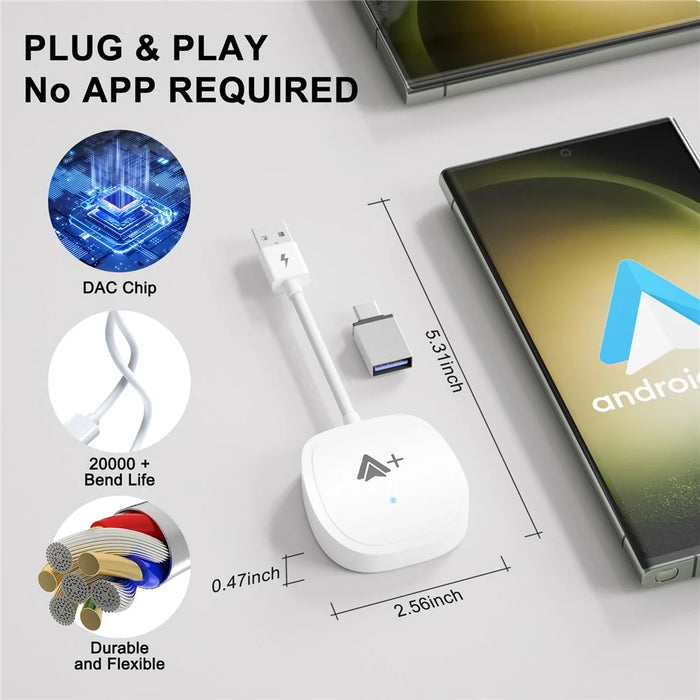 020-7++ Wireless Android Auto Adapter Video Streaming Wired to Wireless USB Dongle - White - 6
