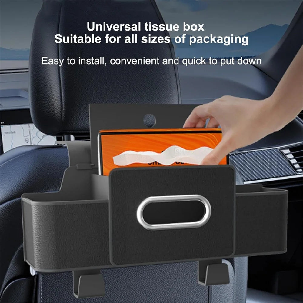 Car Seat Back Multi-Function Storage Organizer Leather+ABS Tissue Box Cup Holder with Hooks - Orange - 5