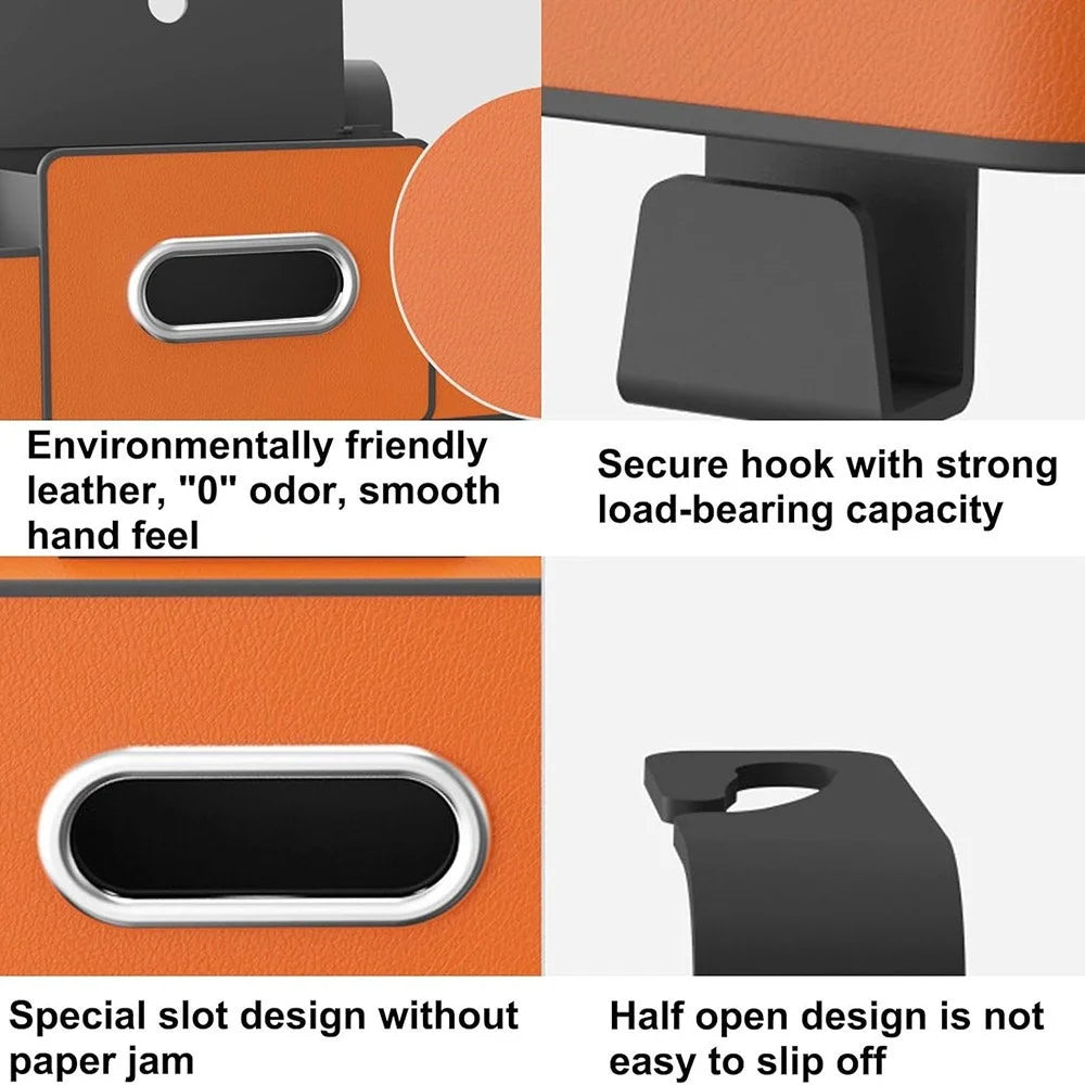 Car Seat Back Multi-Function Storage Organizer Leather+ABS Tissue Box Cup Holder with Hooks - Orange - 7