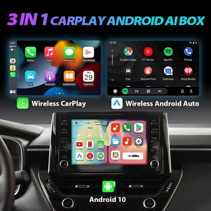 S1 Android 10 Smart AI Box Wireless Carplay  /  Android Auto Adapter Built-In Netflix Youtube, 2+16GB - 7