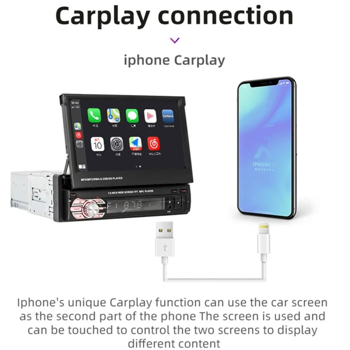 9601C 7-inch Wired Carplay HD Large Screen Car MP5 Player Multifunction Rear View Image Navigation Player - 7