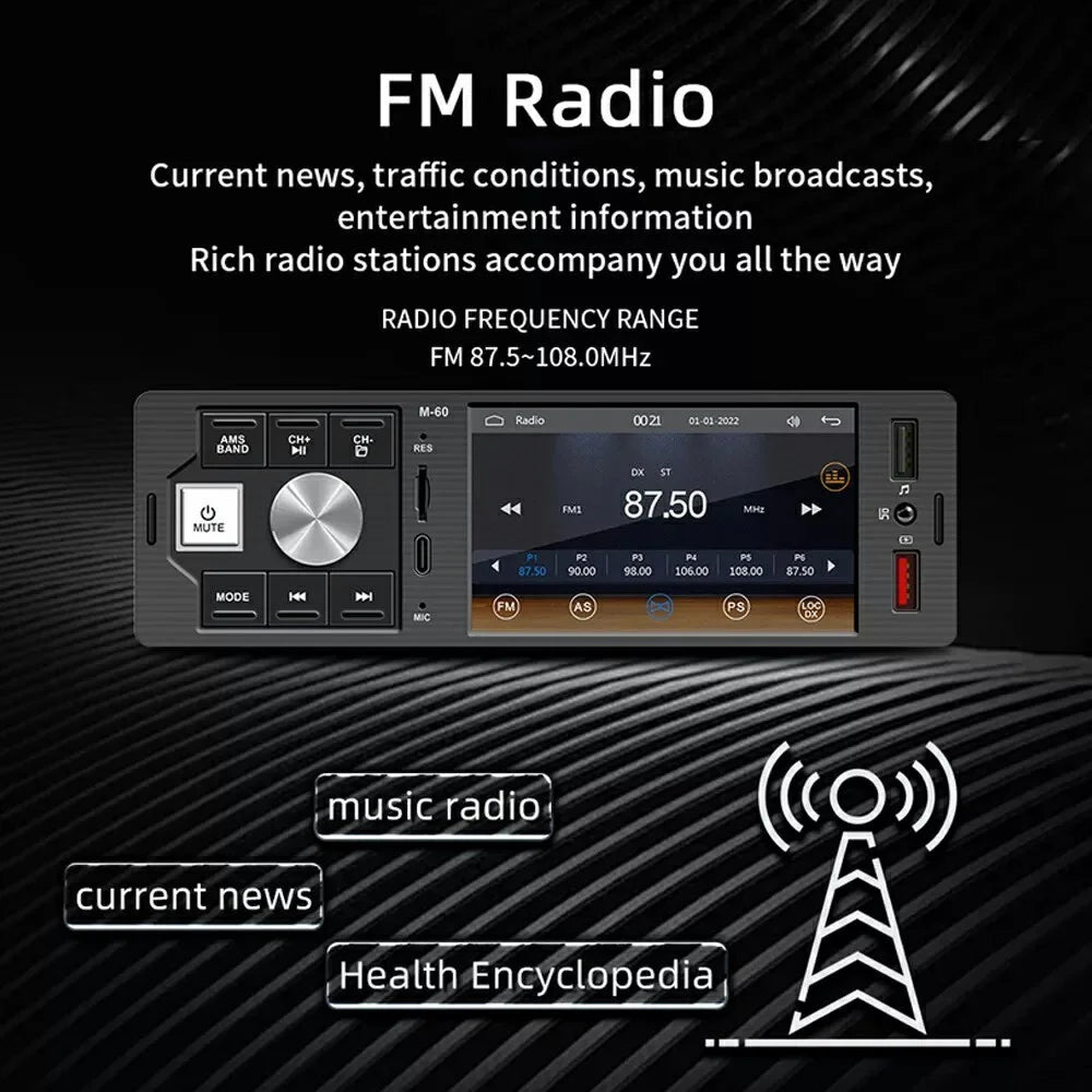 FM60 4.1-inch Digital Screen Single Din Bluetooth-compatible Audio Carplay FM Radio Receiver MP5 Player - 5
