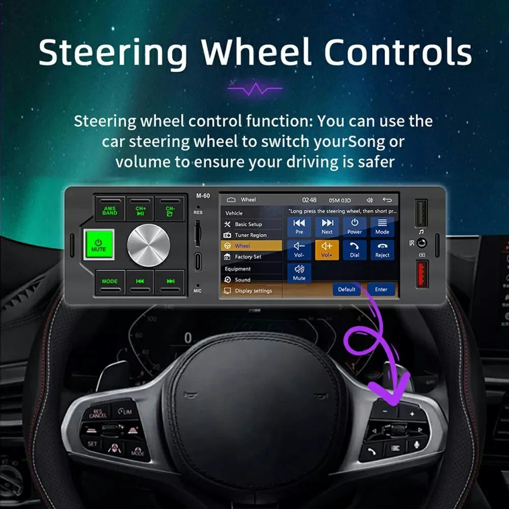 FM60 4.1-inch Digital Screen Single Din Bluetooth-compatible Audio Carplay FM Radio Receiver MP5 Player - 6