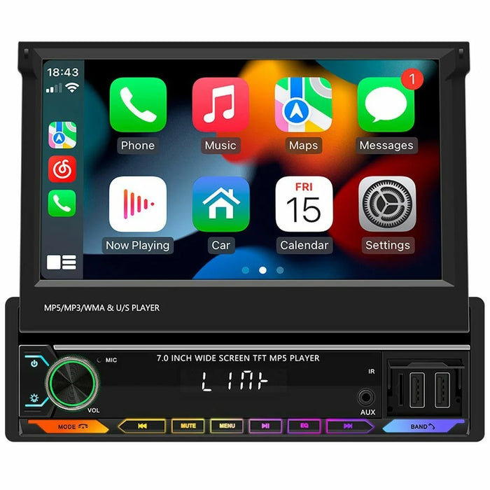 7-inch Screen Carplay Bluetooth-compatible MP5 Player with Colorful Light (9614C Manual Retractable Wired Carplay) - 1