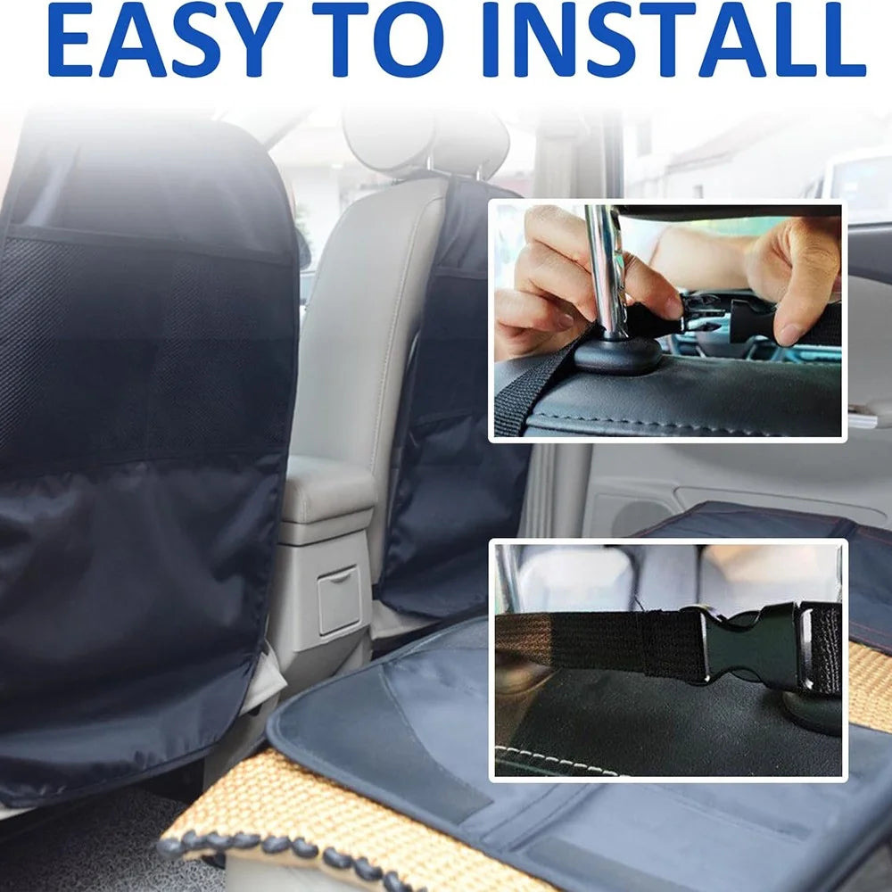 Car Seat Protector Mat for Child Safety Seat Anti Kick Seat Cover with Mesh Pocket - 4