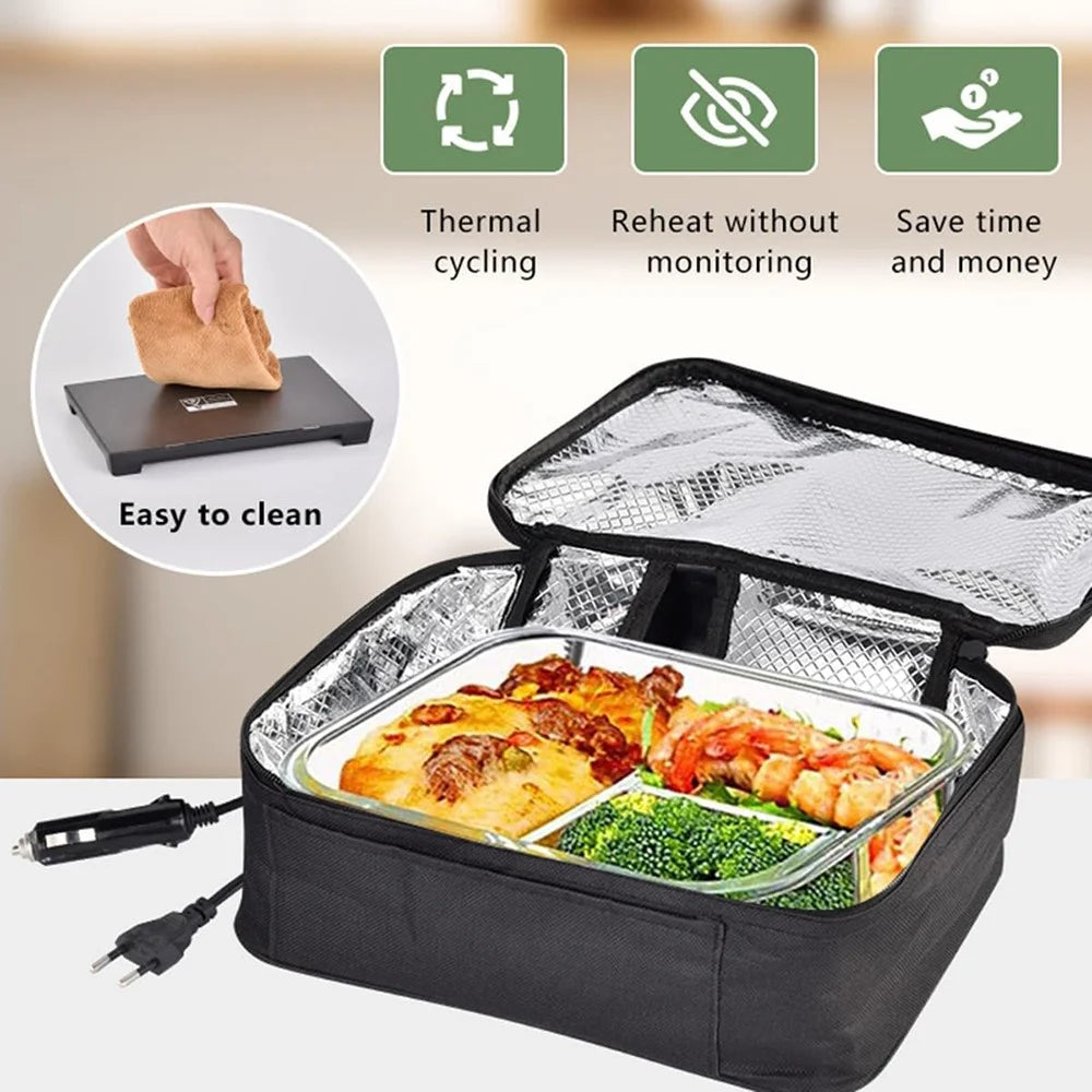 12V Electric Heated Lunch Bag for Travel Camping Oxford Cloth Insulated Food Warmer - US Plug - 2