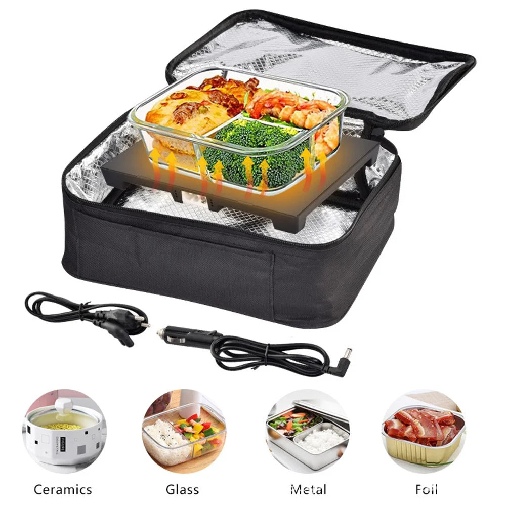 12V Electric Heated Lunch Bag for Travel Camping Oxford Cloth Insulated Food Warmer - US Plug - 3