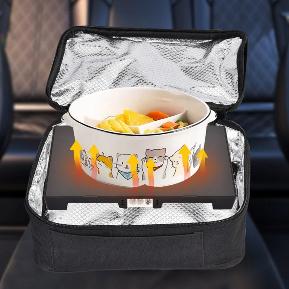 12V Electric Heated Lunch Bag for Travel Camping Oxford Cloth Insulated Food Warmer - US Plug - 4