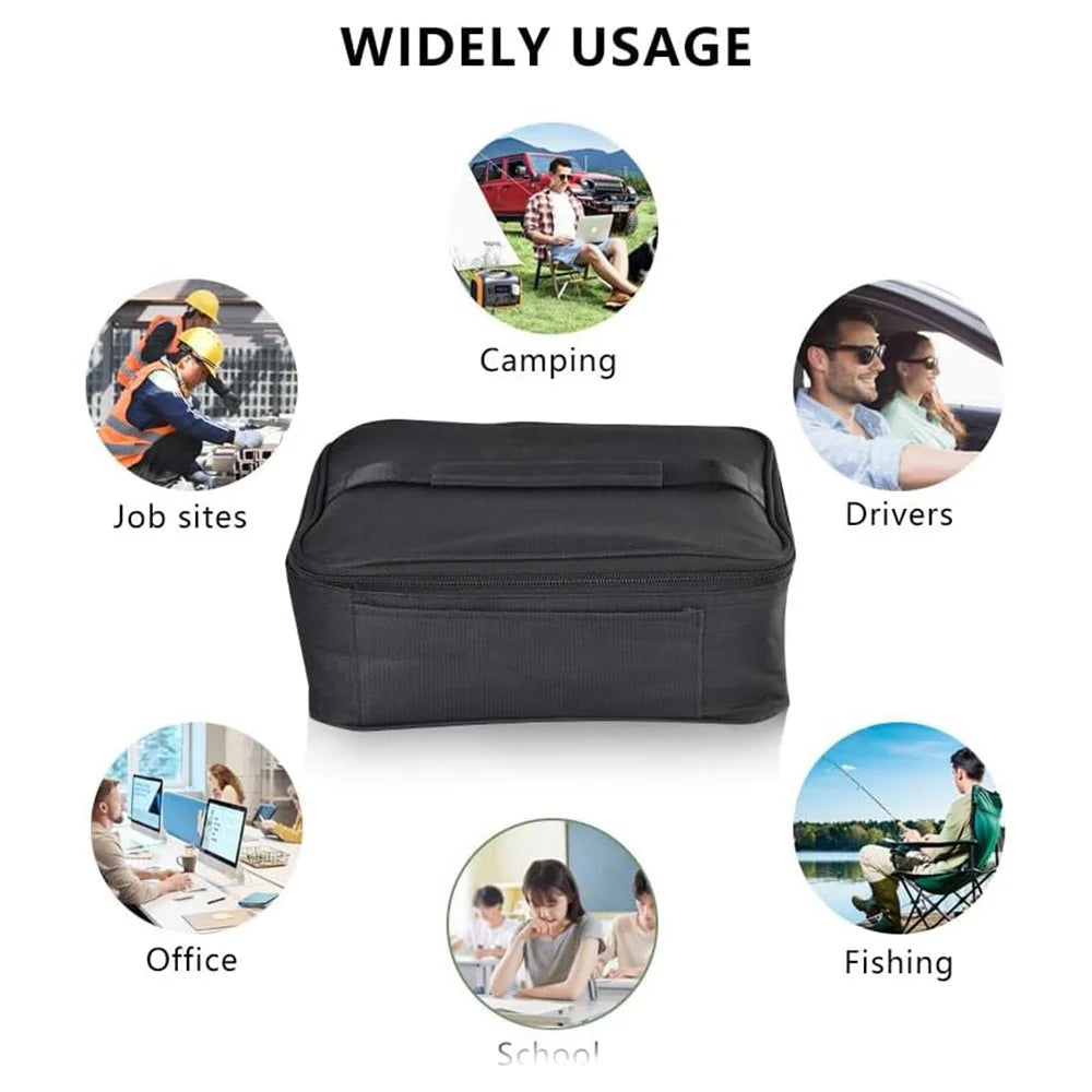 12V Electric Heated Lunch Bag for Travel Camping Oxford Cloth Insulated Food Warmer - US Plug - 5
