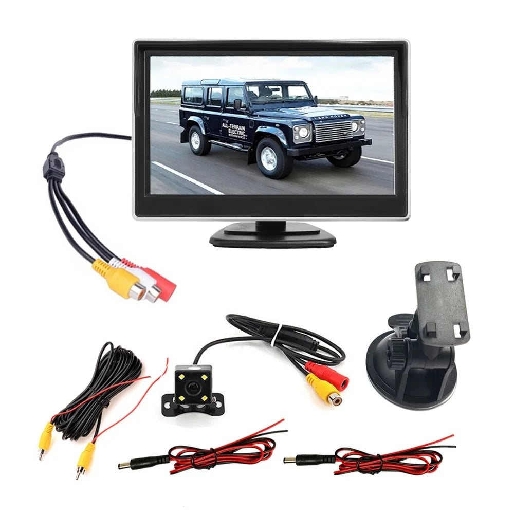 RH-508 Car Accessories 5'' LCD Display Monitor 4-LED Rear Camera Car Reversing Kit with AV1 AV2 Vide Inputs - 1