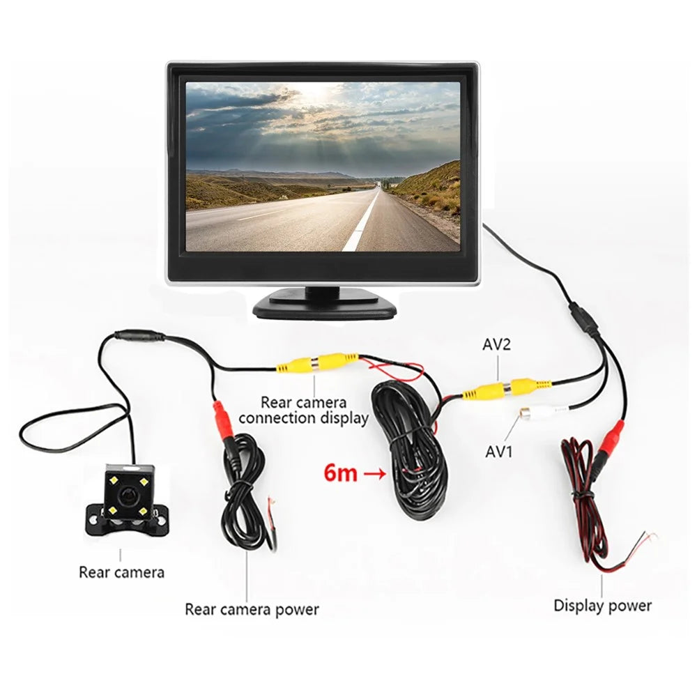 RH-508 Car Accessories 5'' LCD Display Monitor 4-LED Rear Camera Car Reversing Kit with AV1 AV2 Vide Inputs - 4