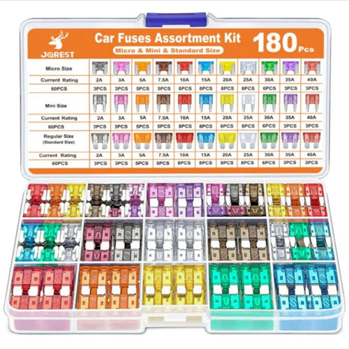 180Pcs Car Fuse Assortment Kit Mini  /  Standard  /  Micro Zinc Blade Fuses With Puller Tool and Storage Box - 1