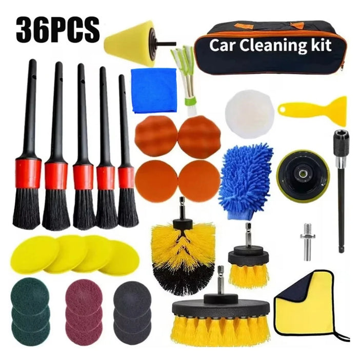 36Pcs Drill Brush Set Car Washing Brush for Auto Interior Exterior Cleaning Air Vent Brush Detailing Gloves Kit - 1