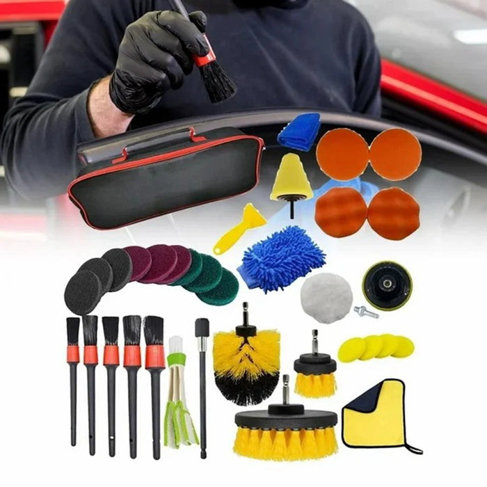 36Pcs Drill Brush Set Car Washing Brush for Auto Interior Exterior Cleaning Air Vent Brush Detailing Gloves Kit - 2
