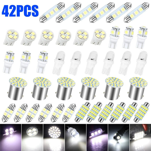 42PCS Car LED Light Kit T10 6000K Xenon White Replacement Bulbs for Interior Exterior - 1