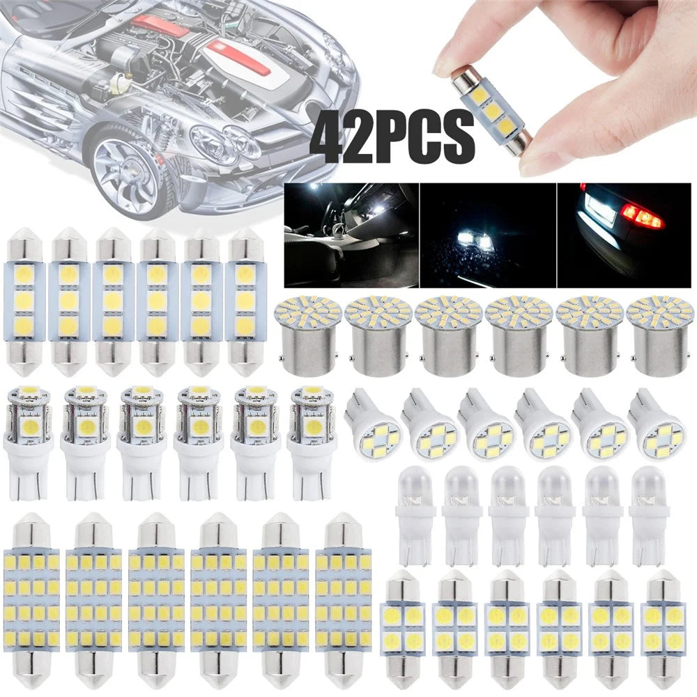 42PCS Car LED Light Kit T10 6000K Xenon White Replacement Bulbs for Interior Exterior - 2