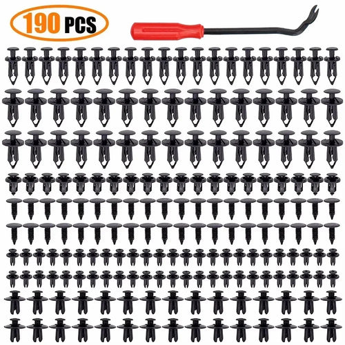 190Pcs Automotive Fasteners Kit 6 Sizes Rivet Clips With 6 Inch Pry Tool Bumper Fender Retainer - 1