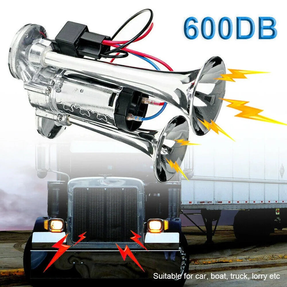 600DB Powerful Sound Dual Tube Metal Car Horn for 12V Vehicle Electric Horn - 3