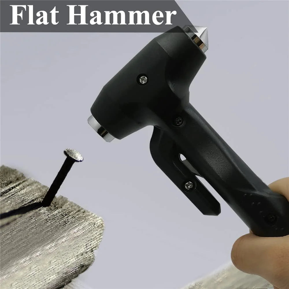 Car Safety Hammer with Seat Belt Cutter Window Breaker Long Handle Emergency Escape Tool - Black - 4