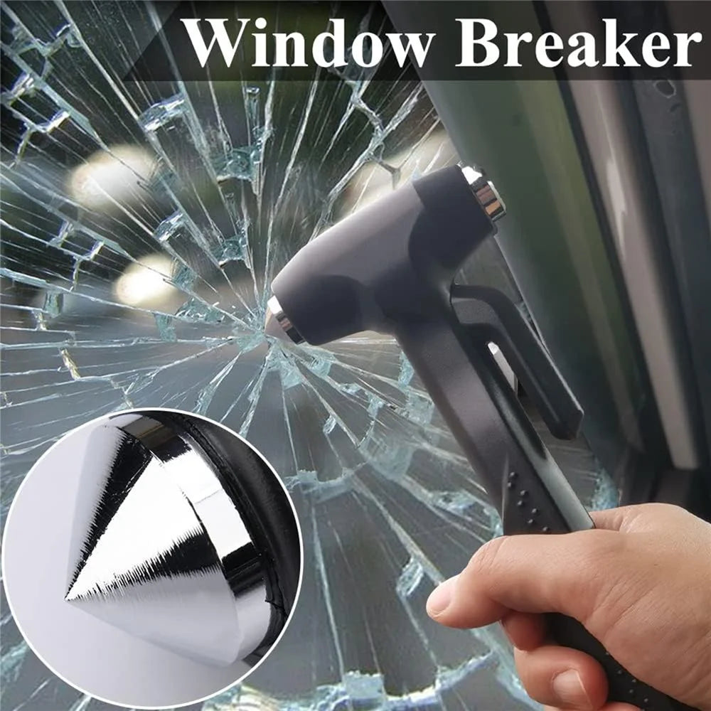 Car Safety Hammer with Seat Belt Cutter Window Breaker Long Handle Emergency Escape Tool - Black - 5