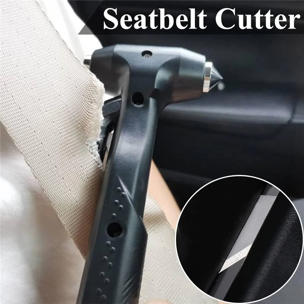 Car Safety Hammer with Seat Belt Cutter Window Breaker Long Handle Emergency Escape Tool - Black - 6