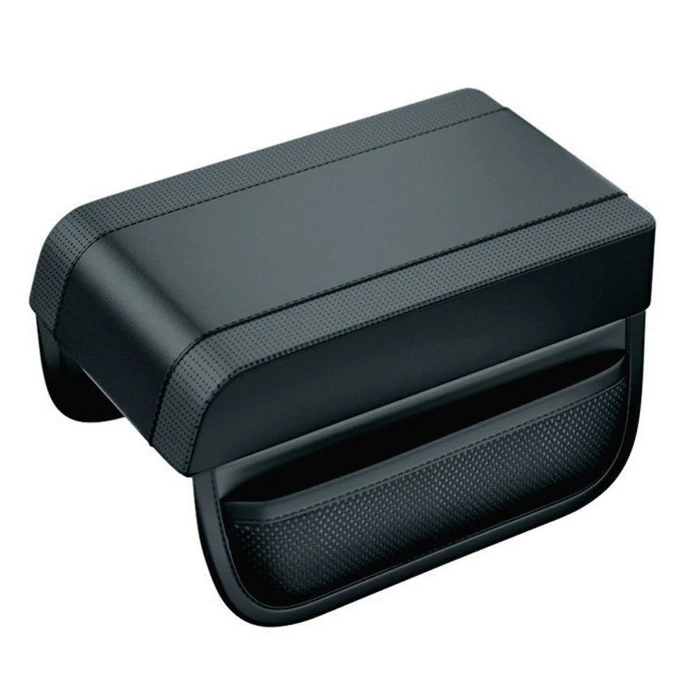 PU Leather Car Armrest Booster Pad Universal Center Console Cushion Memory Foam Elbow Support - Black - 1