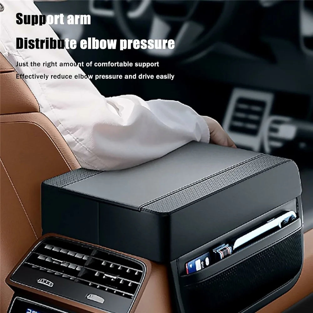 PU Leather Car Armrest Booster Pad Universal Center Console Cushion Memory Foam Elbow Support - Black - 3